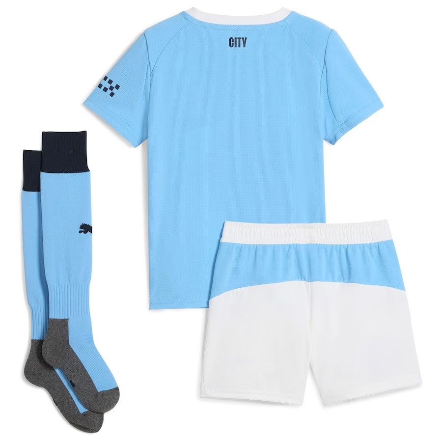 Maglia Home Manchester City bambino stagione 2025 2026 con pantaloncini