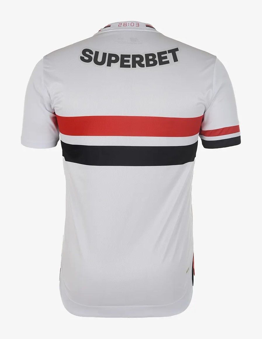 maillot-domicile-sao-paulo-fc-saison-2025-jersey-officiel-blanc-rouge-noir Maglia home Sao Paulo FC stagione 2025 jersey ufficiale bianca rossa nera
