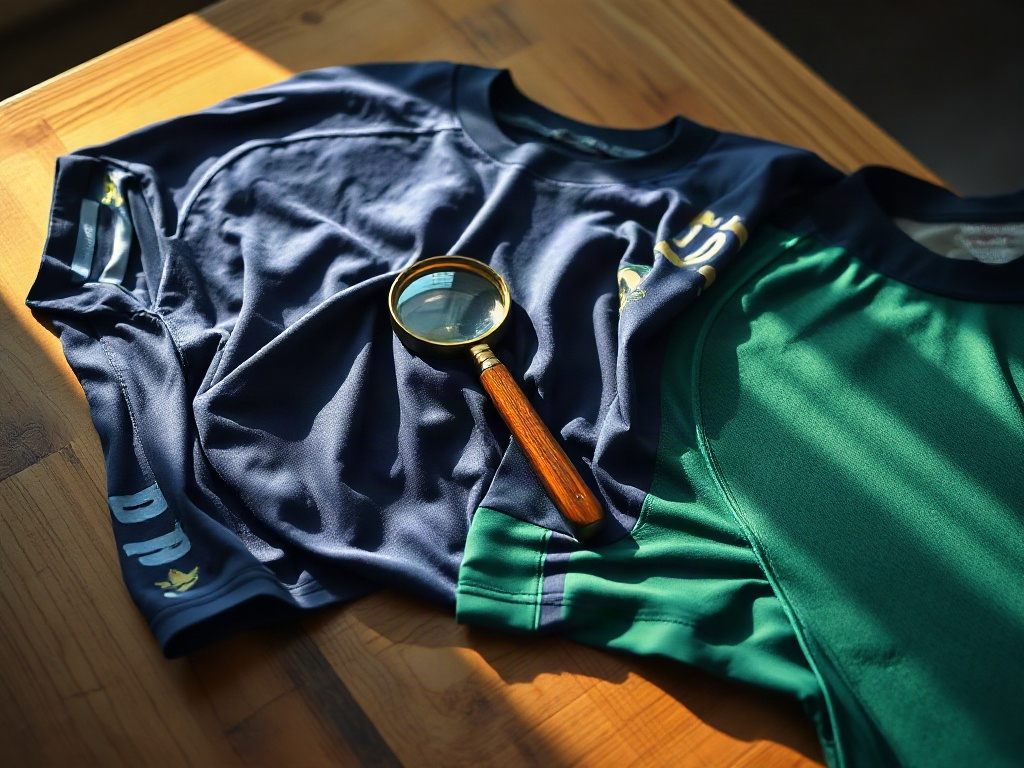 Confronto tra cuciture di una maglia da calcio originale e di un falso: la cucitura termosaldata autentica contro quella irregolare della contraffazione