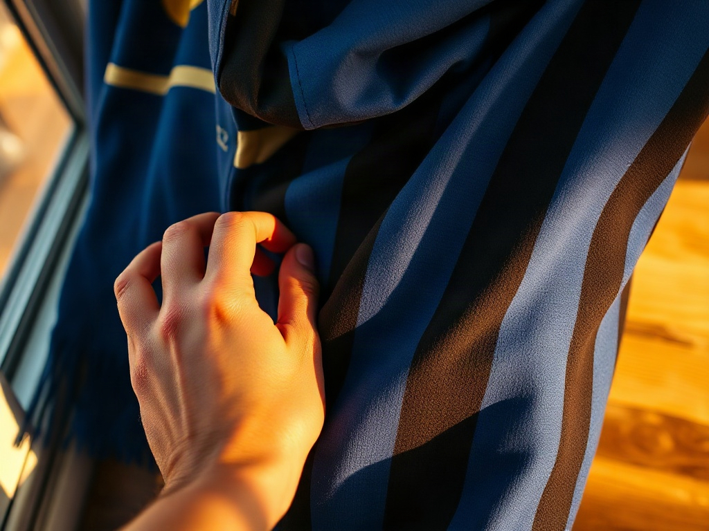 Mani di un collezionista che esaminano il ricamo del crest sulla nuova maglia Atalanta 2026